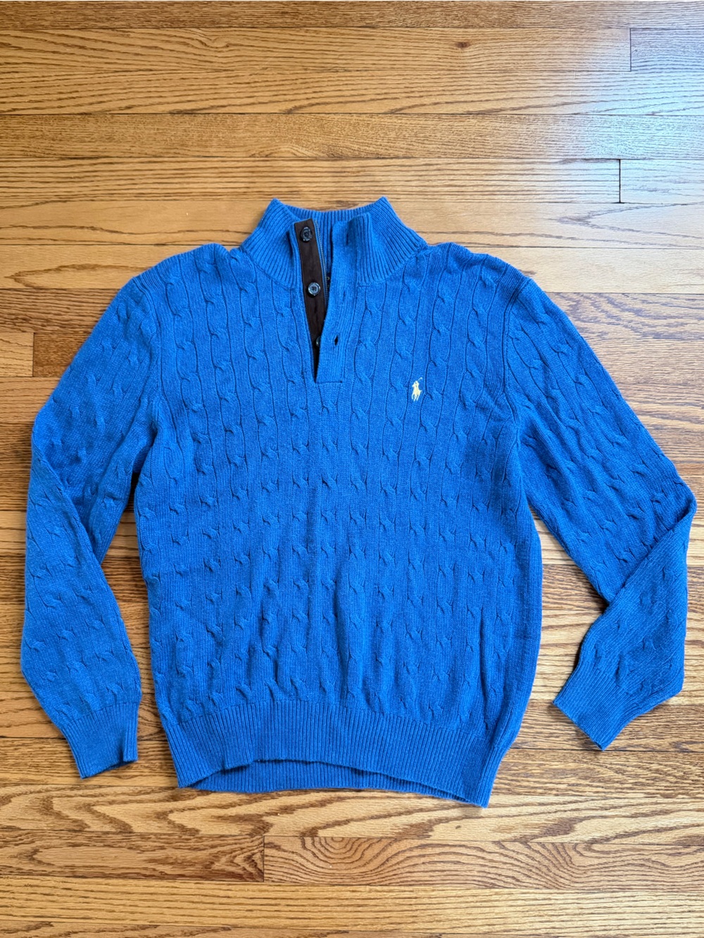 Ralph Lauren 100% Silk Men’s Blue Cable-Knit Half-Zip Sweater